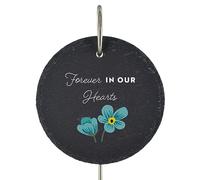 Blue Floral Grave Stick Marker Plaque Ornament Slate Flowers Forever In Our Hearts Memorial Sentimental Tribute Graveside Decor 25x11cm
