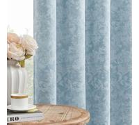 Blue Floral Jacquard Curtains for Living Room, 95 inch Drop, Morandi Blue Eyelet Window Drapes, 85-95% Room Darkening, Abstract Flower Leaves Printed, 2 Panels for Bedroom & Office, Thermal Insulated
