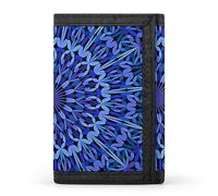 Blue Floral Kaleidoscope Mandala Floral Flower Tribal Ethnic Motifs Trifold Wallet, Stylish Purse with Keychain, Credit Pass Case Card-Holder for Crash Bills Receipts Women Men 5 x 3.3 x 0.2 Inch
