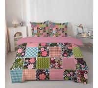 Blue Floral King Size Duvet, Anti Allergy Coverless Duvet King Size for All Seasons, 7.5 Tog Patchwork Plaid Bed Quilts Set - Soft & Washable Bedding Comforter with 2 Pillowcases