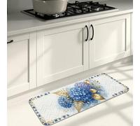 Blue Floral Kitchen Mats for Floor, Hydrangea Vintage Elegant Soft Mats, Spring Cushioned Comfort Washable Decor Rugs for Kitchen Sinks Laundryroom Bathroom 16x47 Inch