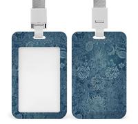 Blue Floral Lace Badge Holder Hard Plastic Card Case Protector Pouch Name Key Card Holder Case for Office ID Credit Cards and Proximity Key Cards