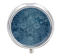 Blue Floral Lace Pill Box Round Portable Small Pill Case Waterproof Travel Pill Box Organizer for Pocket Purse and Daily Convenience
