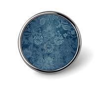Blue Floral Lace Round Badge Cute Enamel Lapel Pin Brooches Button Pin Personalized Clothing Decoration Unisex Badge Holder Hats Bags Shirts Decor