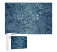 Blue Floral Lace Wooden Puzzles for Adults 1000 PCS Unique Shape Puzzles Wall Art Home Decor for Puzzle Lovers, Family, Friend Creative Gift Toys