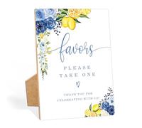 Blue Floral Lemon Please Take One Sign, 6x8 Inch, Gift Table Sign for Wedding Reception and Event Party Table, Bridal Shower Decor, Engagement Party Decoration, Wooden Signs with Stand,41