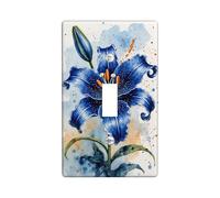 Blue Floral Light Switch Cover Plates/Outlet Covers, Watercolor Lily Design for Home Decor, Thermoplastic Wall Plates, Standard Size Single Toggle