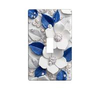 Blue Floral Light Switch Cover Plates/Outlet Covers, White Flowers for Spring Decor, Thermoplastic Wall Plates, Standard Size Single Toggle