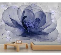 Blue Floral Mural, Artistic Abstract Flower Wallpaper Murals, Watercolor Floral Wallpaper Bedroom for Office Living Room Bedroom Sofa TV Background Large Wall Mural Poster 150 X 105 cm