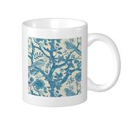 Blue Floral Pack Of 1 Printing Mug Retro Farmhouse Cottage Bird Tree Botanical Leaves Artistic blue beige Ceramic lnsulated Unspillable Kitchen School Office Pantry With Handles Tea Cups 11 Ounce