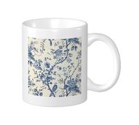 Blue Floral Pack Of 1 Printing Mug Vintage Pattern Pretty Tree Plant Flower Leaves Cute Bird beige blue Ceramic lnsulated Unspillable Kitchen School Office With Handles Tea Cups 11 Ounce