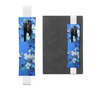 Blue Floral Pen Holder for Notebook, PU Leather Pen Sleeve Pouch for Gift, Detachable Bookmark Elastic Journal Pencil Holder Case - Hold 2-3 Pens, White
