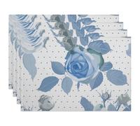 Blue Floral Placemat Set, Dining Table Mats One Side Print, Heat Resistant Wear Resistant Non-Slip Heat Table Mats, Washable Elegant For Kitchen Dinning Restaurant Party 30 * 45Cm