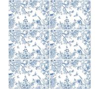 Blue Floral Placemats Set of 6 Flower Bird Plastic Table Mats Seasonal Spring Placemats Chinoiserie Place Mats Rustic Vintage Table Decoration for Indoor Outdoor Party Kitchen Dining