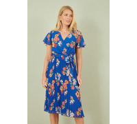 Blue Floral Pleated Wrap Dress Yumi Blue 16