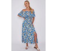 Blue Floral Print Bardot Maxi Dress Love Sunshine Blue XL