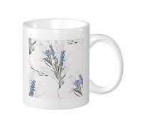 Blue Floral Printed Mug Hand Painting Plant Leaves Abstract Flower Lavender Bohemian Ceramic Reusable Decorative Cup for Office Apartment Bedroom 1 Pack