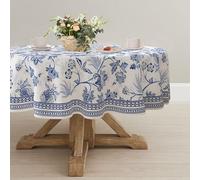 Blue Floral Round Tablecloth 60x60 Inch, Blue and White French Country Tablecloth, Rustic Floral Polyester Waterproof Tablecloth for Farmhouse Kitchen Decor/Indoor and Outdoor Tables/Parties/Picnics
