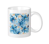 Blue Floral Set Of 1 Printing Mug Beautiful Abstract Artistic Flower Aesthetic Botanical Plant blue yellow Ceramic Unspillable Light Weight Pantry Apaartment Bedroom Flat Bottom Cup 11 Ounce