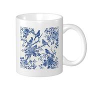 Blue Floral Set Of 1 Printing Mug Engraving Tree Flower Bird Beautiful Leaves Artistic Aesthetic blue Ceramic Tea Steeping Light Weight Living Room Outdoor Flat Bottom Coffee Mug 11 Ounce