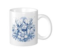 Blue Floral Set Of 1 Printing Mug Hand Painting Lovely Deer Blooming Flower Leaves Botanical blue white Ceramic Decorative Light Weight Outdoor School Camping Bedroom Flat Bottom Tea Cups 11 Ounce
