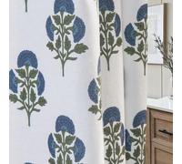 Blue Floral Shower Curtain Hookless - 72x72 Inches,Cotton Blend Cloth Fabric,Girly Cute Coquette Style with Green Block Print for French Country Bathroom Decor
