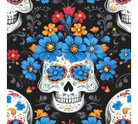 Blue Floral Skull Peel and Stick Wallpaper 0.52×3 m Removable Self Adhesive Gothic Style Contact Paper Sticky Back Thicken Waterproof Matte Wall Paper for Living Room Bedroom Furniture Decorate