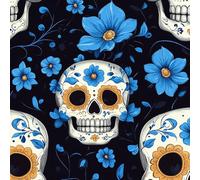 Blue Floral Skull Wallpaper Self-Adhesive 0.45×20 m Gothic Style Pattern Matte Contact Paper Removable Thicken Waterproof Canvas Peel and Stick Wall Paper for Home Decoration Furniture Renovation