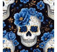 Blue Floral Skull Wallpaper Self-Adhesive 0.52×5 m Gothic Style Pattern Matte Contact Paper Removable Thicken Waterproof Canvas Peel and Stick Wall Paper for Home Decoration Furniture Renovation