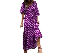 Blue Floral Summer Dress - Casual Women's Dress in Dark Purple Green Mini Polka Dot Trendy 2024 Boho Style