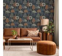 Blue Floral Tropical Wallpaper - Botanical Forest Trees & Leaves Design with Metallic Shimmer - Luxury Nature-Inspired Feature Wall for Living Room, Bedroom, or Lounge Décor - 10m x 0.53m Roll