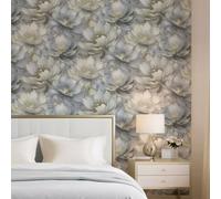 Blue Floral Wallpaper 3D Effect Metallic Shimmer Feature Wall