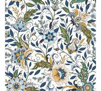 Blue Floral Wallpaper,44 x 600 cm Beige Flower Wallpaper Green Leaf Wall paper Pale Flower Plants Wall paper peel and stick Self Adhesive Furniture Wrap for Living Room,Bathroom,Drawer,Cabinets