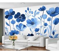 Blue Floral Wallpaper for Living Room - Peel and Stick Wallpaper, Watercolor Floral Bedroom Wall Paper, Large Wall Mural & Boho Floral Home Decor, Self Adhesive