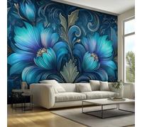 Blue Floral Wallpaper - Modern Botanical Art Leaf Flower Wall Mural - Wall Murals for Living Room Bedroom - Photo Wallpaper & Home Decor Art - 150 x 105 cm H612
