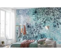 Blue Floral WALLPAPER wall mural 144x97 inch Non-woven wall decor with adhesive