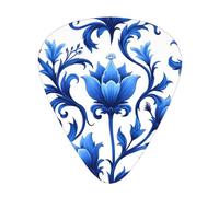 Blue Floral White Pattern Guitar Picks Gift Set - 12 Smooth Durable Plectrums For Acoustic, Electric & Bass Guitar, Perfect Present For Guitar Lovers & Musicians