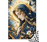 Blue Floral Woman 1000 Piece Jigsaw Puzzle for Adults | 70x50cm Elegant blue and gold floral artwork with butterflies offers a captivating challenge and a relaxing screen-free
