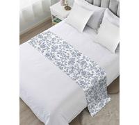 Blue Flower Bed Runner for King Size, Vintage Farmhouse Boho Leaf Spring Summer Bedspread Protector Slipcover Bed Scarf for Foot Runners & Scarves for Bedroom Hotel Wedding Room 102x20 Inches