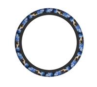Blue Flower Bee Printed Steering Wheel Cover Elastic Stretch Car Wheel Wrap Breathable Non-Slip Steering Wheel Protector for Car Truck SUV