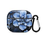 Blue Flower Bluetooth Earbuds Case Cover Full Body Shockproof Protection Hard Case Support Wireless Charging with Keychain Personalized Gift for AirPods 3