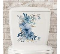 Blue Flower Butterfly Toilet Cover Sticker Decals,Spring Flower Leaf Butterfly Waterproof Toilet Lid Tank Seat Decals Cistern Self-Adhesive Bathroom Wall Sticker