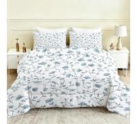 Blue Flower Coverless Duvet Double 4.5 Tog 200x200, Country Farmhouse Summer Comforter Set with 2 Pillowcases, Floral Pattern Reversible Soft Microfiber Bed Quilt for Bedroom Decor, zT102-S