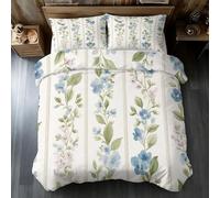 Blue Flower Emperor Duvet Cover Set, Farmhouse Botanical Floral Bedding Set, Microfiber Soft Reversible Quilt Cover 290x235 + 2 Pillowcase, Zipper Closure, Bedroom Decor BhT38