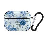 Blue Flower Floral Pattern Roses AirPod Pro Case, Anti Scratch Hard PC Cover with Keychain, AirPod Pro 2nd/1st Case Accessories for Women Men, Black-Style