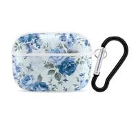 Blue Flower Floral Pattern Roses AirPod Pro Case, Anti Scratch Hard PC Cover with Keychain, AirPod Pro 2nd/1st Case Accessories for Women Men, White-Style