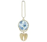 Blue Flower Floral Pattern Roses Car Hanging Pendant, Zinc Alloy Rearview Mirror Charms - Relieve Visual Fatigue, Vintage Keychain Pendant, Lucky Car Interior Hanging Decoration, Golden-Style