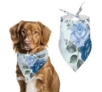 Blue Flower Floral Pattern Roses Dog Bandanas for Feeding Grooming, Triangle Pet Bibs for Cats & Dogs Washable Fashion Pets Scarf for Party Travel 27.6 X 11.8 Inch
