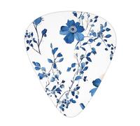 (Blue Flower Floral Pattern Roses) Guitar Picks Set Of 12 With Transparent Plastic Box For Bass Electric And Acoustic Guitars Ukulele