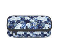 Blue Flower Floral Pattern Roses Print Fashionable Functional Pencil Case Convenient Daily Use Storage Makeup Toiletries